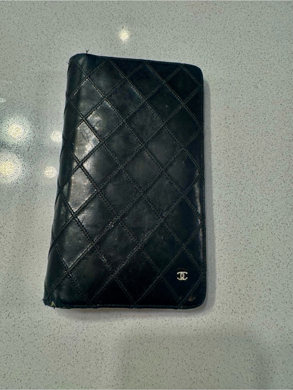 CHANEL Black Quilted Leather Wallet with CC Logo